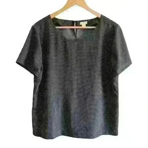 J. Crew Factory Navy Blue and White Polka Dot Short Sleeve Shirt Size Large